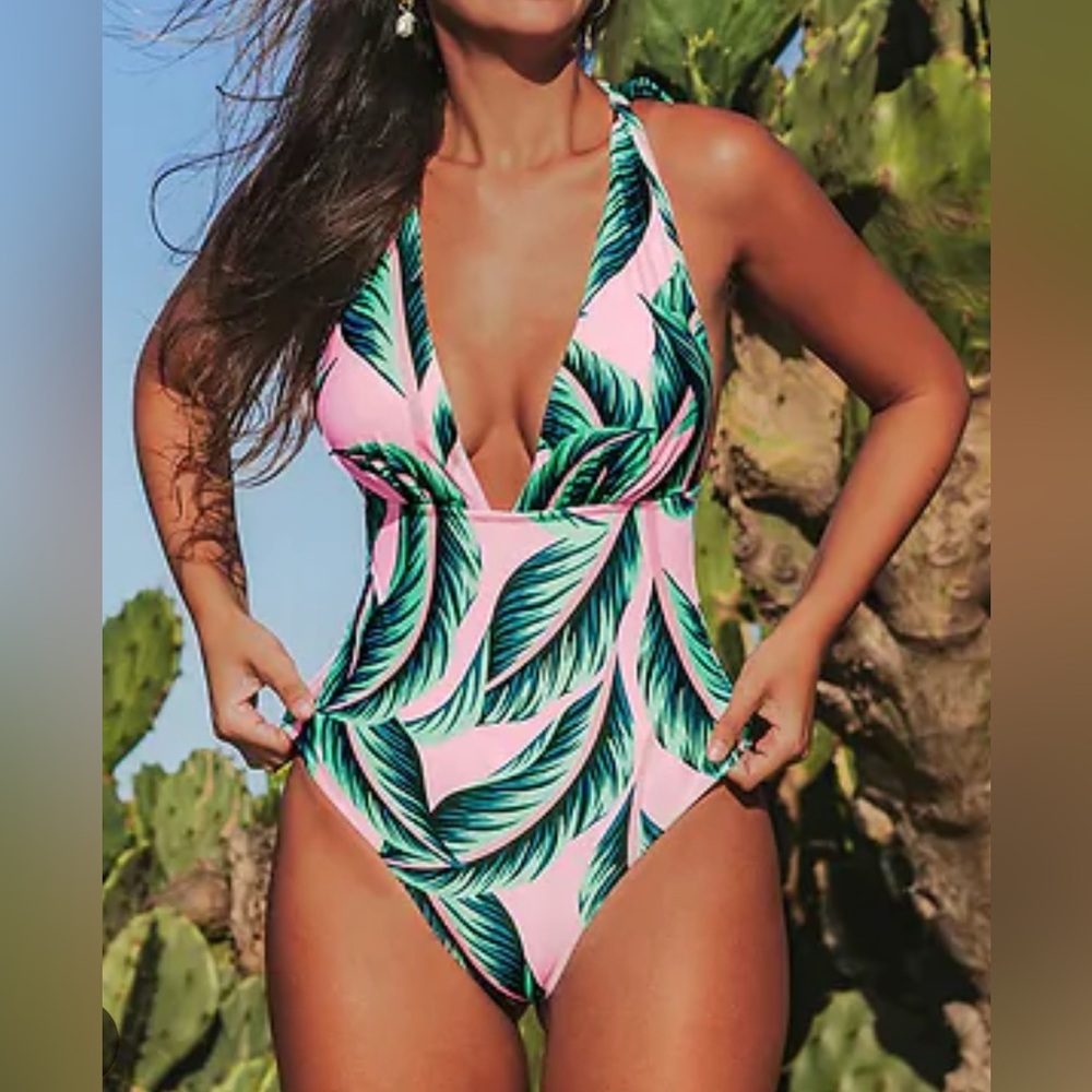Tropical Leaf Print Swimsuit